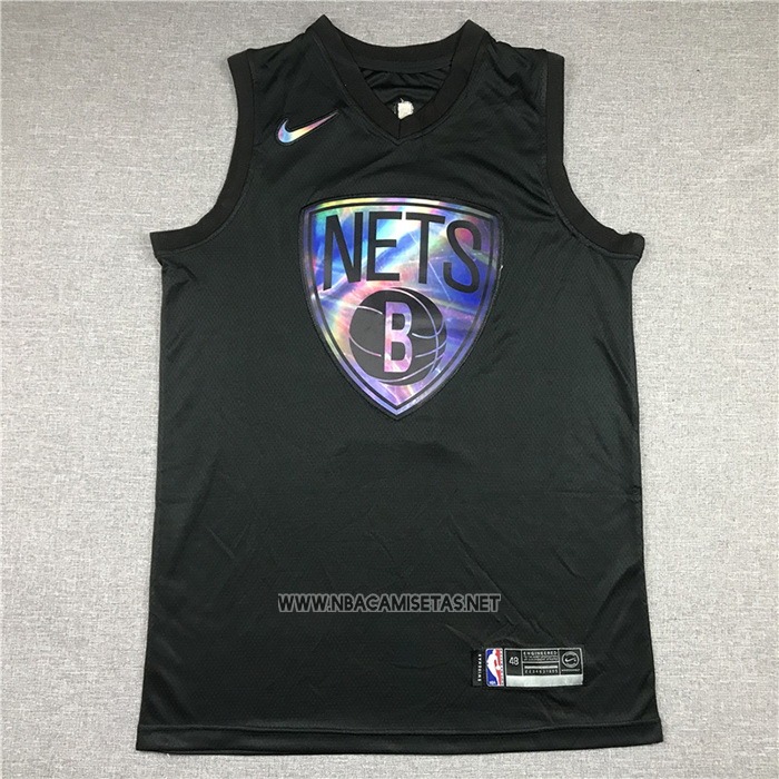 Camiseta Brooklyn Nets Kyrie Irving NO 11 Iridescent Logo Negro
